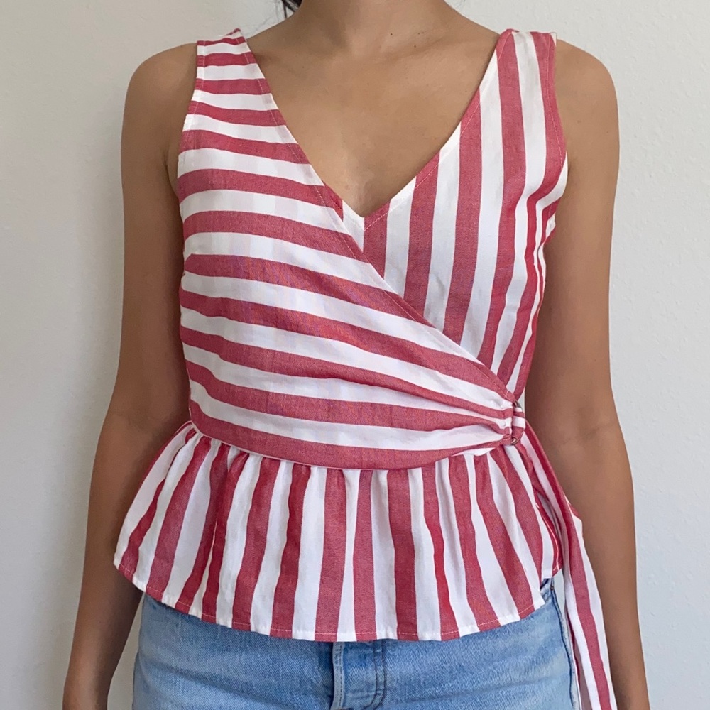Abercrombie Red Striped Peplum Top